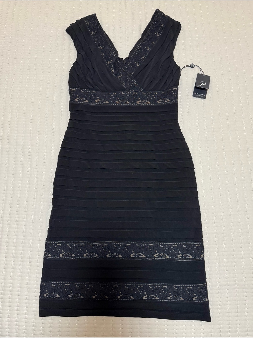 Adrianna Papell Black Lace-Trim V-Neck Sheath Dress